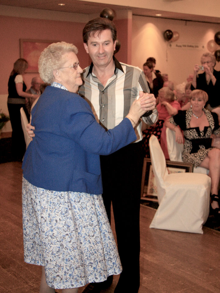 Daniel dancing with his mother Julia at her 90th birthday